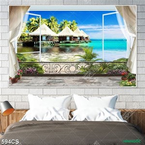 Tranh ban công hướng ra biển decor phòng ngủ file gốc