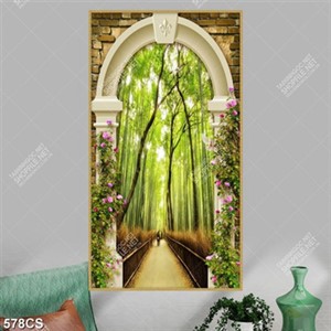 Tranh dán tường con đường tre bên cổng lớn nghệ thuật