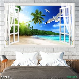 Tranh cửa sổ và bãi cát vàng