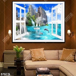 Tranh cửa sổ nhìn ra biển đảo trang trí tường