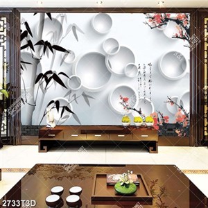 Tranh gắn tường tre và hoa đào chất lượng cao