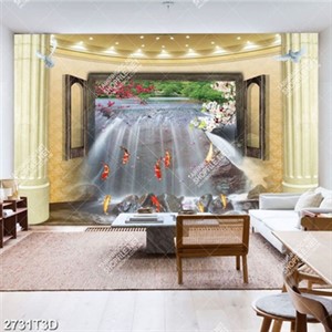 Tranh gắn tường thác nước và đàn cá chép đẹp