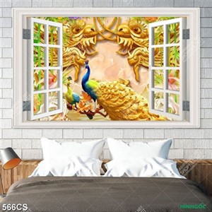 Tranh ghép rồng phụng điêu khắc gỗ và khung cửa sổ chất lượng cao