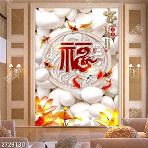 Tranh phòng khách cá chép và chữ hán chất lượng cao