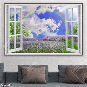 Tranh dán tường cửa sổ và vườn hoa đẹp hiện đại