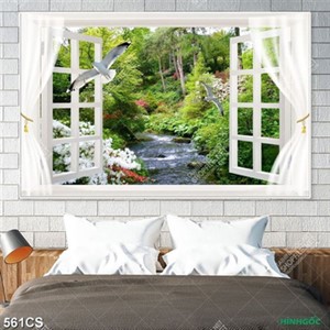 Tranh cửa sổ và dòng sông đá đẹp in uv