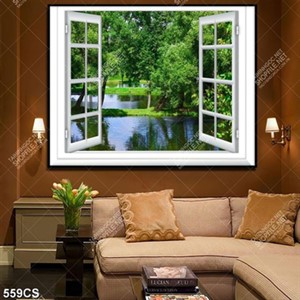 Tranh cửa sổ và dòng sông xanh