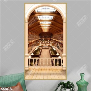 Tranh thư viện đọc sách phong cách Tây Âu file gốc