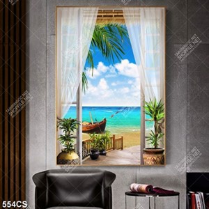 Tranh ban công bên bờ biển decor tường chất lượng cao