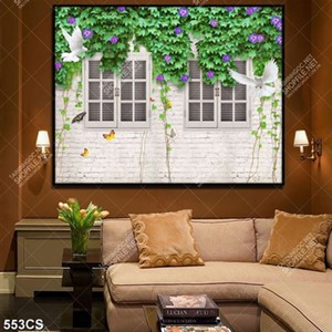 Tranh dán tường hoa leo trên ô cửa sổ in kính