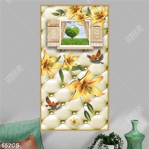 Tranh ghép 3D hoa và chim bên ô cửa sổ