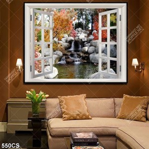 Tranh phong cảnh mùa thu bên cửa sổ file gốc