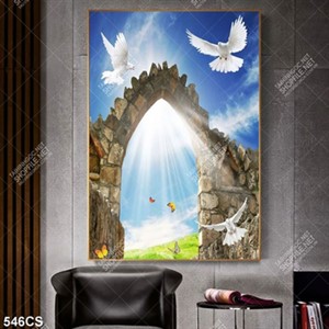 Tranh dán tường cổng trời và chim nghệ thuật