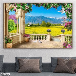 Tranh ban công bên cánh đồng hoa vàng file gốc