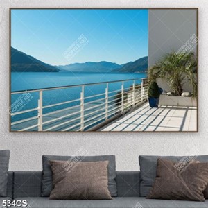 Tranh ban công bên hồ nước trang trí tường đẹp nhất