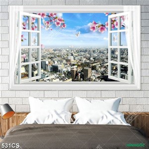 Tranh cửa sổ nhìn ra cả thành phố file gốc