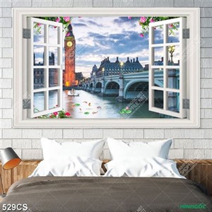 Tranh cửa sổ hướng ra thành phố lớn in uv