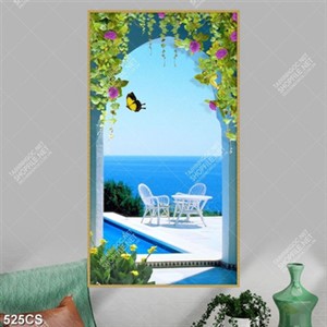 Tranh trang trí tường ban công bên bờ biển khổ dọc file psd