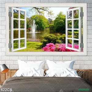Tranh cửa sổ bên hồ nước trang trí tường