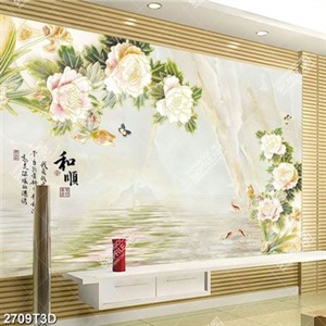 Tranh treo tường hoa và chữ hán giả ngọc đẹp in kính