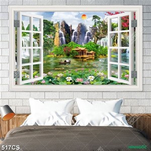 Tranh phong thủy và ô cửa sổ khổ ngang file gốc