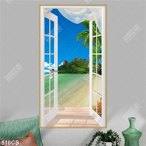 Tranh cửa sổ hướng ra biển đảo khổ dọc