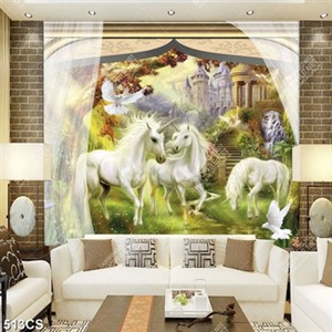 Tranh 3D kỳ lân bên tòa lâu đài đẹp nhất