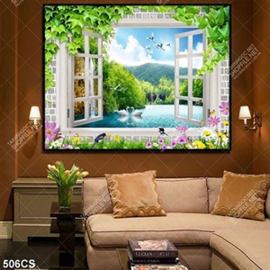 Tranh 3D phong thủy bên ô cửa sổ