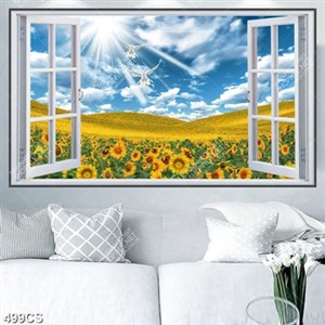 Tranh cửa sổ và cánh đồng hoa hướng dương chất lượng cao