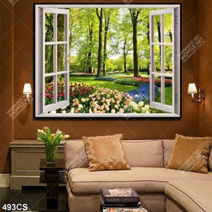 Tranh cửa sổ và hoa trang trí phòng ngủ in uv