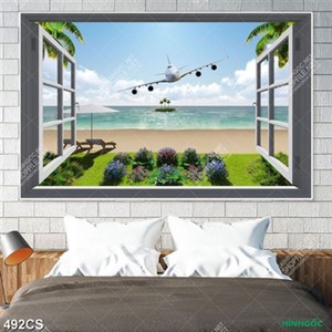 Tranh ghép cửa sổ và máy bay trên biển chất lượng cao