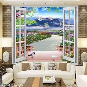 Tranh cửa sổ nhìn ra hoa và núi đẹp nhất