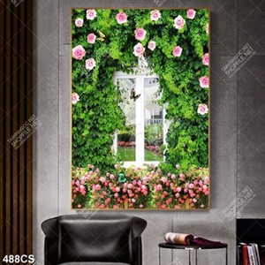 Tranh dán tường dàn hoa hồng bên ô cửa sổ chất lượng cao Tranh dán tường dàn hoa hồng bên ô cửa sổ chất lượng cao