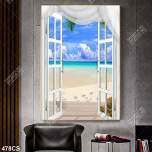 Tranh cửa sổ và biển trang trí phòng khách in kính
