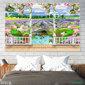 Tranh ban công và vườn oải hương tím chất lượng cao