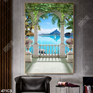 Tranh gắn tường ban công bên dòng sông chất lượng cao