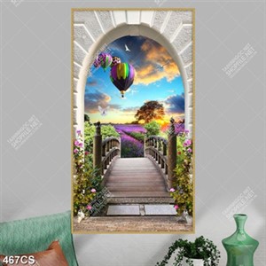 Tranh decor phòng cây cầu gỗ bên vườn oải hương đẹp nhất