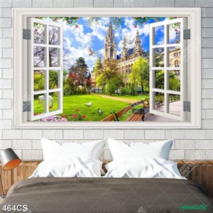 Tranh cửa sổ bên tòa lâu đài chất lượng cao
