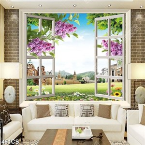 Tranh trang trí tường khung cửa sổ hướng ra tòa lâu đài in kính