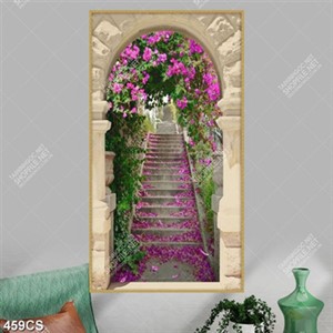 Tranh dán tường dàn hoa giấy trên cánh cổng đẹp