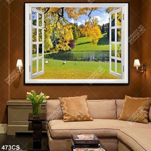 Tranh phong cảnh mùa thu bên ô cửa sổ