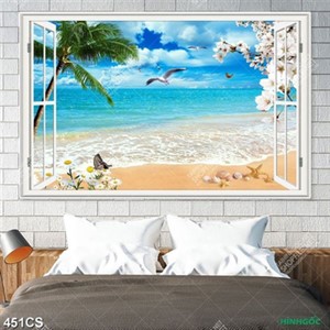 Tranh cửa sổ và hoa hướng ra bờ biển