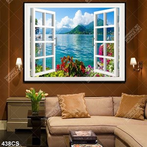 Tranh thiên nhiên tươi mát bên ô cửa sổ in uv