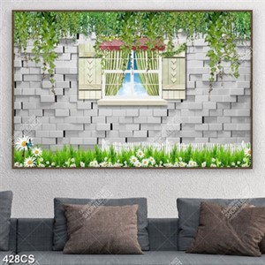 Tranh 3D dán tường cửa sổ bên dàn dây leo in uv