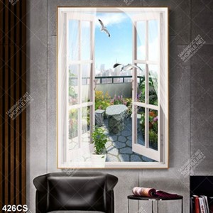 Tranh trang trí tường góc nhỏ ban công hướng ra thành phố lớn