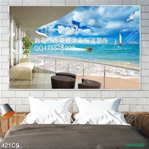 Tranh ban công bên bờ biển trang trí phòng ngủ chất lượng cao