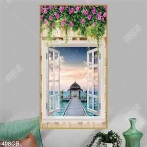 Tranh 3D cửa sổ và biển chất lượng cao in kính