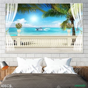 Tranh ban công bên cảnh biển file psd