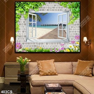 Tranh 3D cửa sổ và biển chất lượng cao Tranh 3D cửa sổ và biển chất lượng cao