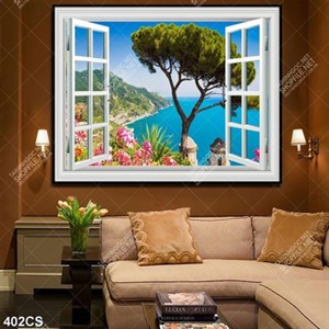 Tranh cửa sổ bên biển đảo đẹp hiện đại file gốc